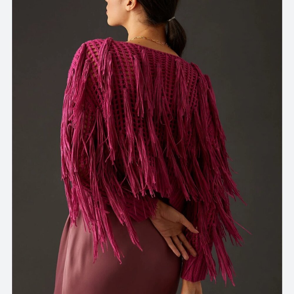 Maeve by Anthropologie Fringe Tassel Cardigan Crochet